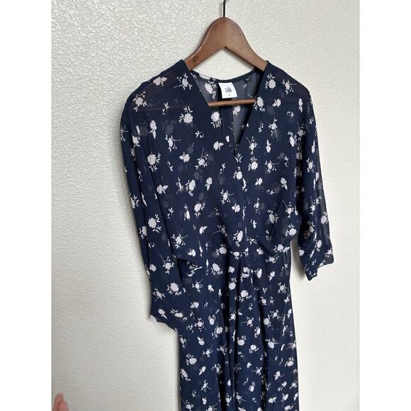 Cabi Dress Womens 6 Dream Midi Sheer Navy Blue Floral 3/4 Sleeve No Liner boho - Picture 2 of 8